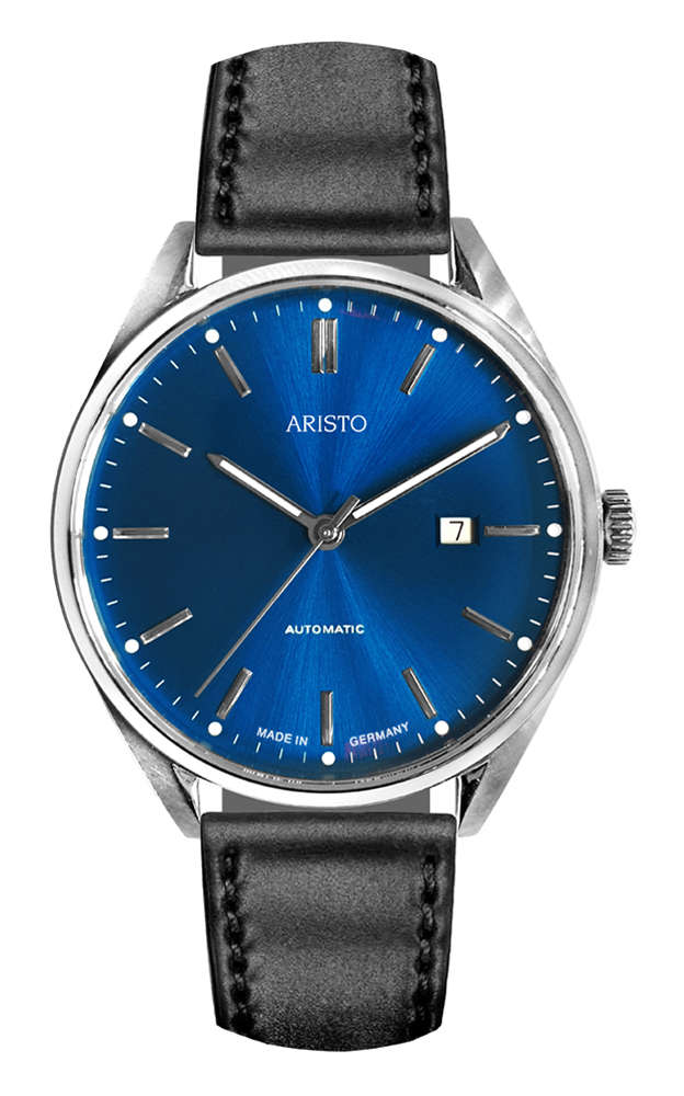 Aristo Herrenuhren Ziffernblatt: Blau Index  Leder Sellita 100 Meter Ref.-Nr.: 4H214-B