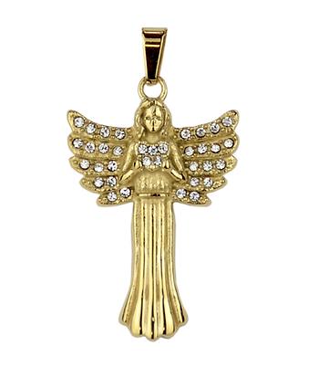 Gl&uuml;cksbringer Anh&auml;nger Ref.-Nr.: GBP12GO Edelstahl, gelb Kristallsteine Wei&szlig; 