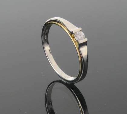 Wilhelm M&uuml;ller Ringe Ref.-Nr.: 129463056 585/- Gold, bicolor 1 Diamant Top Wesselton kleine Einschl&uuml;sse Brillantschliff 0,10ct.  Ringgr&ouml;&szlig;e 56