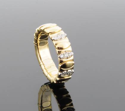 Wilhelm M&uuml;ller Ringe Ref.-Nr.: 145448054 585/- Gold, bicolor 9 Diamant Top Wesselton kleine Einschl&uuml;sse Brillantschliff 0,16ct.  Ringgr&ouml;&szlig;e 54