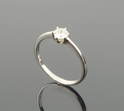 Wilhelm M&uuml;ller Ringe Ref.-Nr.: 745672056 925/rh/- Silber, Rhodiniert 1 Zirkonia  Wei&szlig;  Ringgr&ouml;&szlig;e 56
