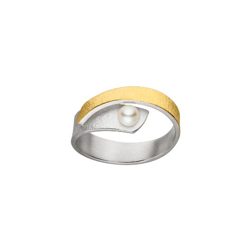MANU Ringe Ref.-Nr.: R1289PEW 925/- Silber, bicolor 1 Zuchtperle 4,0-4,5 mm Wei&szlig; Ringgr&ouml;&szlig;e 56