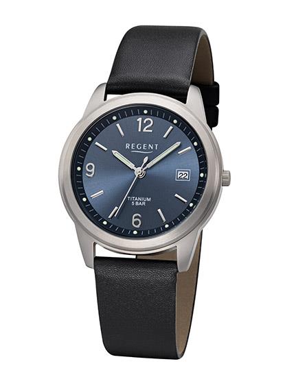 Regent Herrenuhren Ziffernblatt: Blau Index  Titan Leder Quartz 50 Meter Ref.-Nr.: F682