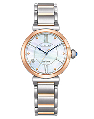 Citizen Solar Armbanduhren Damenuhren Ziffernblatt: Perlmutt Index  Edelstahl, bicolor Gliederband Solar 50 Meter Ref.-Nr.: EM1074-82D