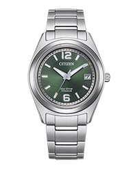 Citizen Solar Armbanduhren Damenuhren Ziffernblatt: Gr&uuml;n Index  Titan Gliederband Solar 50 Meter Ref.-Nr.: FE5151-82X Ind.-Nr: J810-A196V01