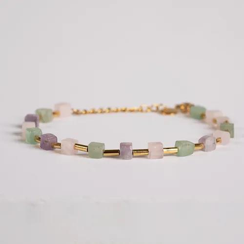 Blumenkind Armband Ref.-Nr.: BGB04GO Edelstahl, gelb Glasstein multicolor  L&auml;nge 16+4 cm