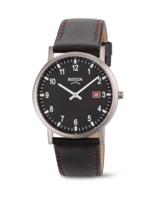 Boccia Herrenuhren Ziffernblatt: Schwarz Index  Titan Leder Quartz 50 Meter Ref.-Nr.: 3662-03