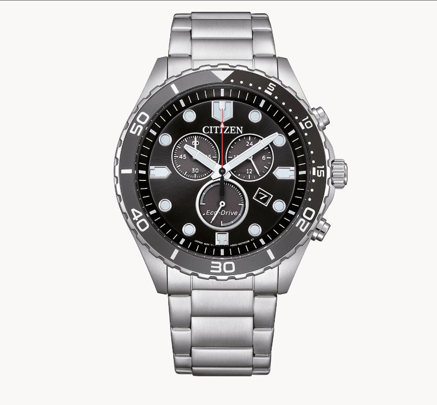 Citizen Solar Armbanduhren Herrenuhren Ziffernblatt: Schwarz Index  Edelstahl Gliederband Solar 100 Meter Ref.-Nr.: AT2568-82E Ind.-Nr: H500
