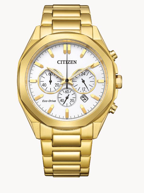 Citizen Solar Armbanduhren Herrenuhren Ziffernblatt: Weiss Index  Edelstahl, gelb Gliederband Solar 100 Meter Ref.-Nr.: CA4592-85A 