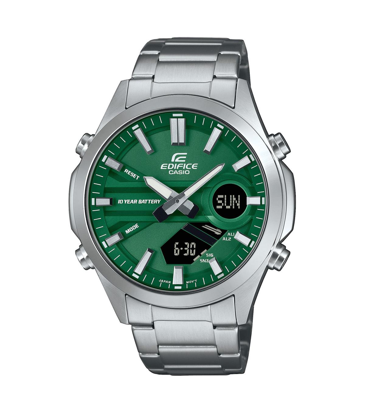 Casio Edifice Herrenuhren Ziffernblatt: Gr&uuml;n Index  Edelstahl Gliederband Quartz 100 Meter Ref.-Nr.: EFV-C120D-3AEF