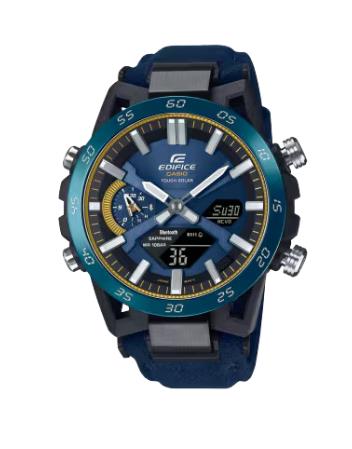 Casio Edifice Herrenuhren Ziffernblatt: Blau Index  Textilband Solar 100 Meter Ref.-Nr.: ECB-2000SS-2AER