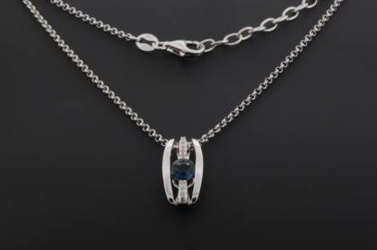 Wilhelm M&uuml;ller Halsschmuck Ref.-Nr.: 762608119 925/- Silber, Rhodiniert 10 Zirkonia  Wei&szlig;  1 Blautopas beh. blau  L&auml;nge 43+5 cm