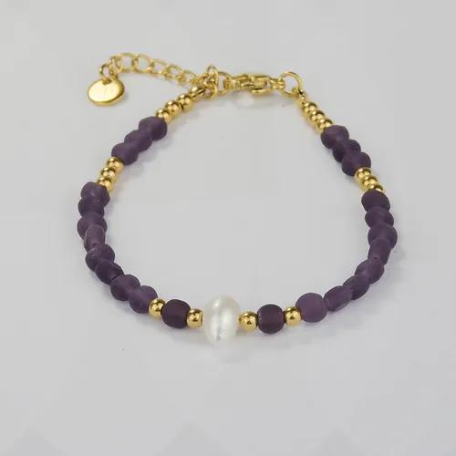 Blumenkind Armband Ref.-Nr.: BGB21GOPU Edelstahl, gelb Glasstein lila  1 S&uuml;&szlig;wasser Zuchtperle L&auml;nge 16+3 cm