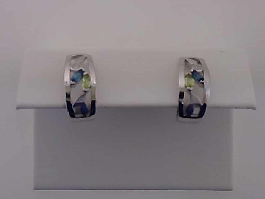 Max Fr&ouml;hlich Ohrschmuck Ref.-Nr.: 24-472 925/- Silber, Rhodiniert Zirkonia  Wei&szlig;  2 Blautopas beh. blau  2 Peridot Gr&uuml;n 