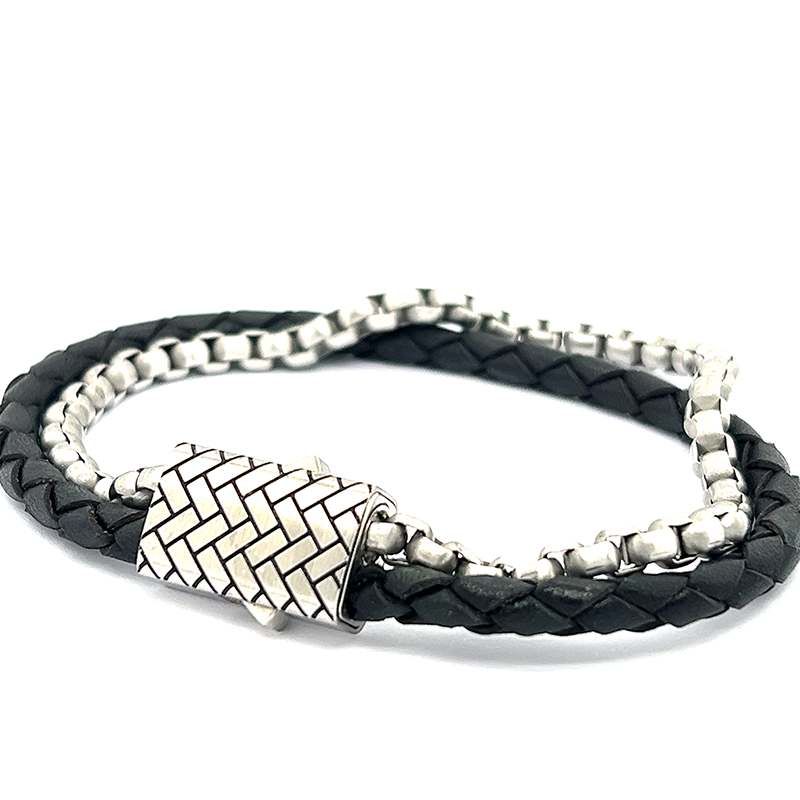 Engelkemper Armband Ref.-Nr.: 4-203625-001 Edelstahl LEDER, schwarz L&auml;nge 21cm