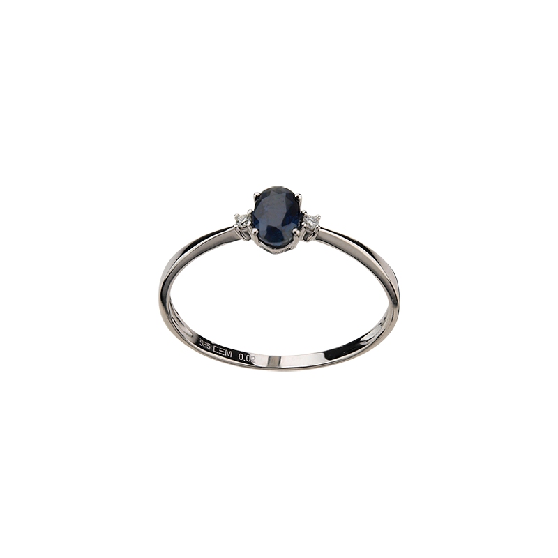 Engelkemper Ringe Ref.-Nr.: 6-203823-001 585/- Gold, wei&szlig; Diamant Wesselton  Weiss Brillantschliff 0,02ct.  1 Saphir blau  Ringgr&ouml;&szlig;e 58
