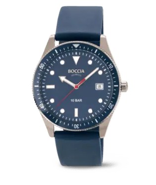 Boccia Herrenuhren Ziffernblatt: Blau Index  Titan Kunststoff Band Quartz 100 Meter Ref.-Nr.: 3664-02
