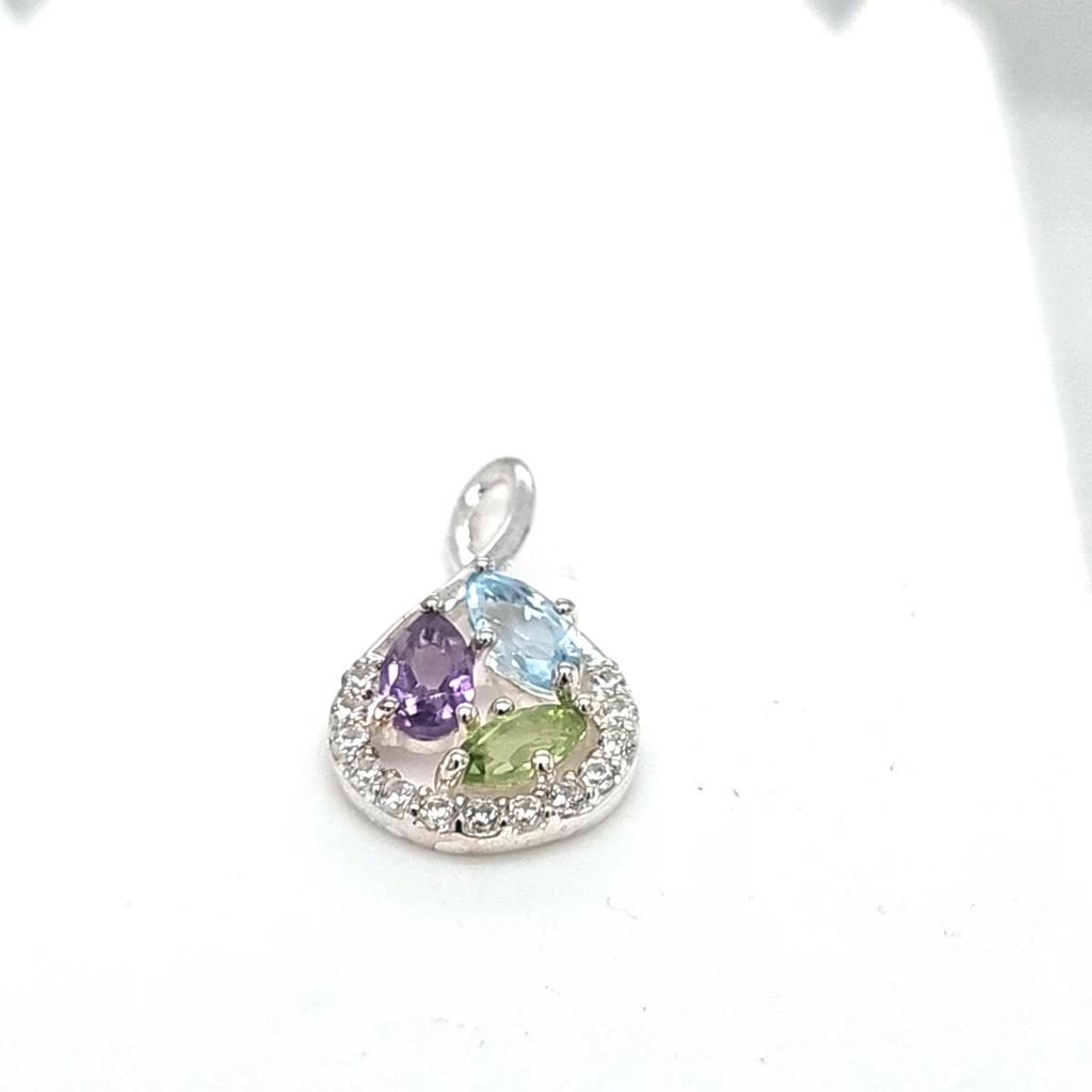 Linkenheil Halsschmuck Ref.-Nr.: 9734-4966 925/- Silber 1 Blautopas beh. blau  1 Amethyst lila  1 Peridot Gr&uuml;n  Zirkonia  Wei&szlig; 