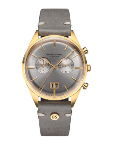 Bruno S&ouml;hnle Glash&uuml;tte Herrenuhren Ziffernblatt: Grau/ Anthrazit Index  Leder Quartz 50 Meter Ref.-Nr.: 17-33233-241