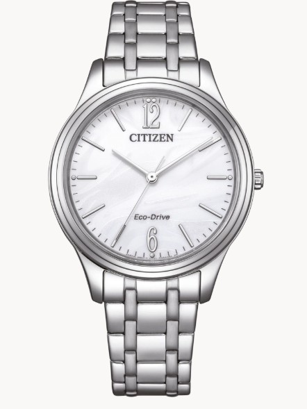 Citizen Solar Armbanduhren Damenuhren Ziffernblatt: Weiss Index  Edelstahl Gliederband Solar 50 Meter Ref.-Nr.: EM0411-71A