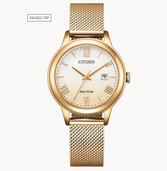 Citizen Solar Armbanduhren Damenuhren Ziffernblatt: Hell Index  Milanaiseband Solar 100 Meter Ref.-Nr.: EW2323-70P