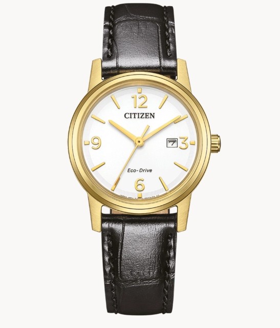 Citizen Solar Armbanduhren Damenuhren Ziffernblatt: Weiss Index  Edelstahl Leder Solar 30 Meter Ref.-Nr.: EW2722-01A