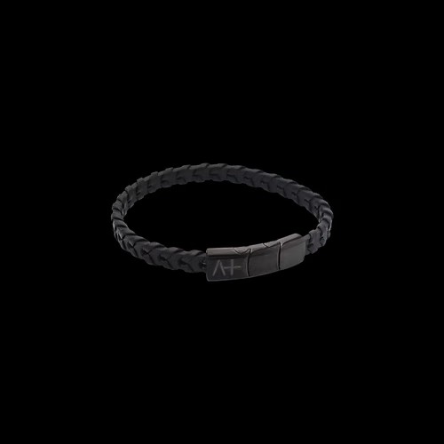 Across Armband Ref.-Nr.: AL22BK LEDER, schwarz Edelstahl, schwarz L&auml;nge 21cm