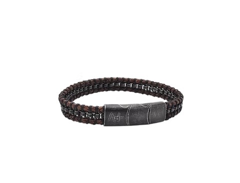 Across Armband Ref.-Nr.: AL24BR Edelstahl, grau LEDER, braun L&auml;nge 21 cm