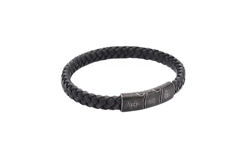 Across Armband Ref.-Nr.: AL25BK Edelstahl, grau LEDER, schwarz L&auml;nge 21 cm