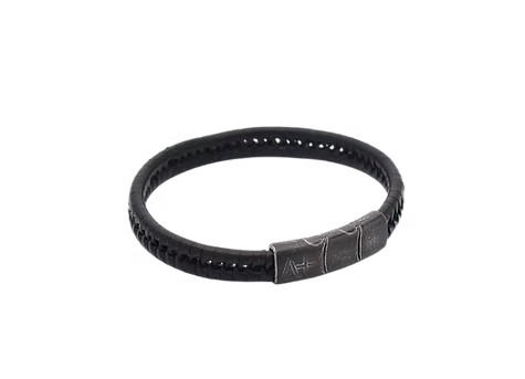 Across Armband Ref.-Nr.: AL26BK LEDER, schwarz Edelstahl, grau L&auml;nge 21 cm