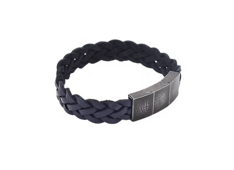 Across Armband Ref.-Nr.: AL27BL Edelstahl, grau LEDER, blau L&auml;nge 21cm