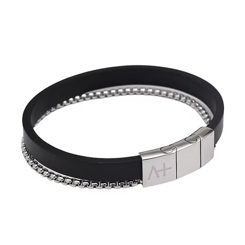 Across Armband Ref.-Nr.: AL21MSSBK LEDER, schwarz Edelstahl L&auml;nge 21 cm