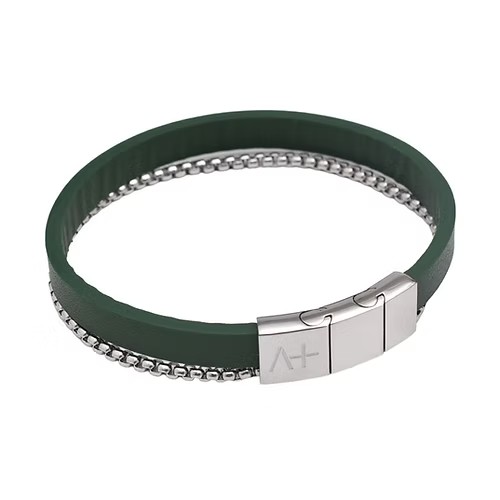 Across Armband Ref.-Nr.: AL21MSSGN LEDER, gr&uuml;n Edelstahl L&auml;nge 21 cm