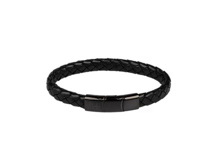 Across Armband Ref.-Nr.: AL32BK LEDER, schwarz Edelstahl L&auml;nge 21 cm