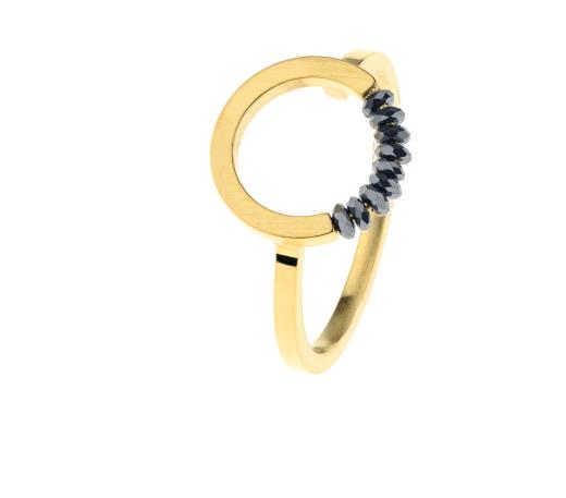 Ernstes Design Ringe Ref.-Nr.: R735.54 Edelstahl, gelb H&auml;matit schwarz  Ringgr&ouml;&szlig;e 54