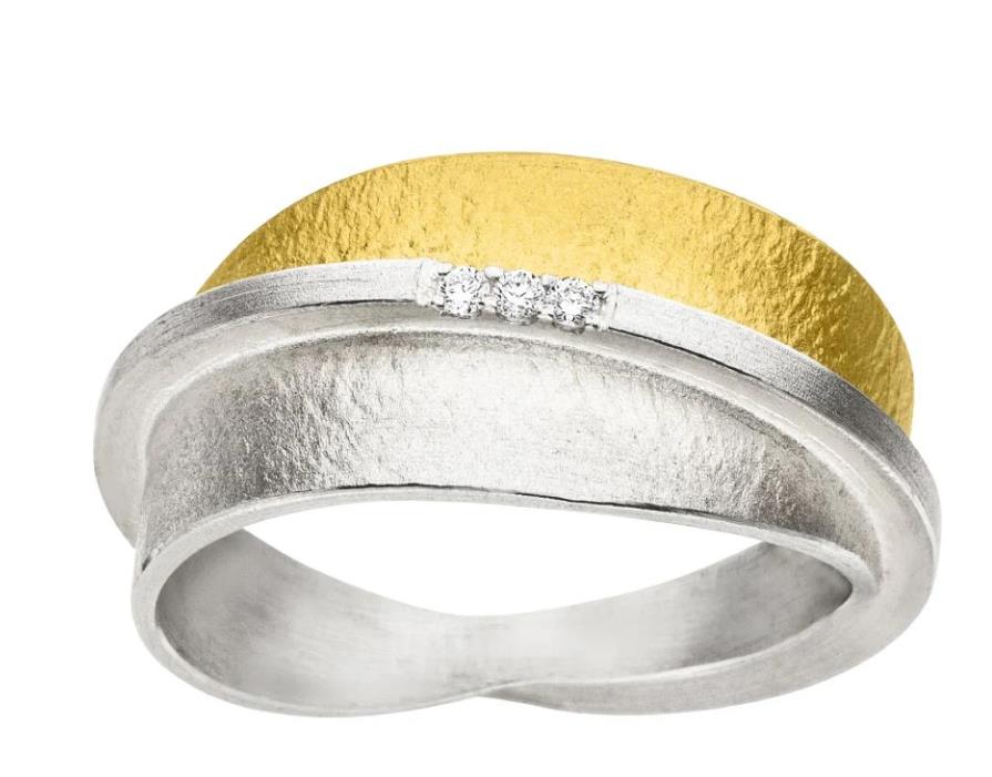 MANU Ringe Ref.-Nr.: R1253BRW 925/- Silber, bicolor 3 Brillant 0,036ct.  Ringgr&ouml;&szlig;e 58