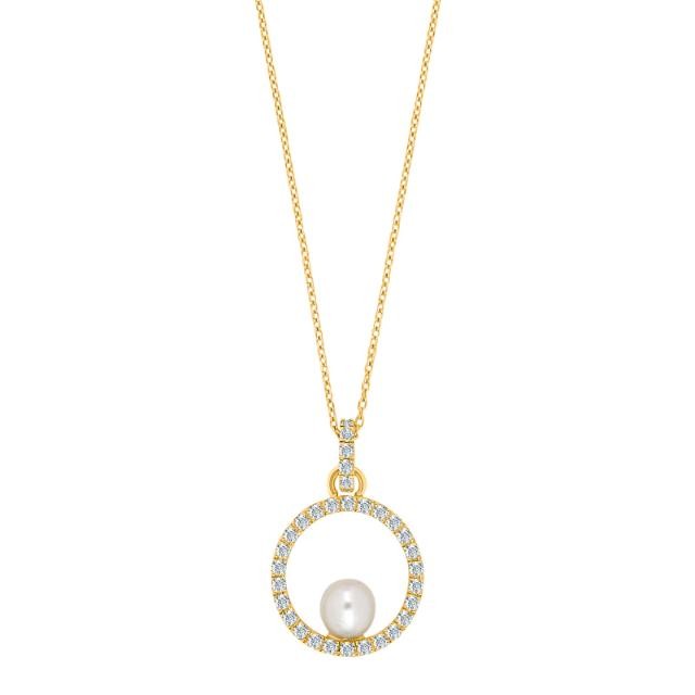 Nordahl Halsschmuck Ref.-Nr.: 2042016030 333/- Gold, gelb Zirkonia  Wei&szlig;  1 S&uuml;&szlig;wasser Zuchtperle L&auml;nge 42+3 cm