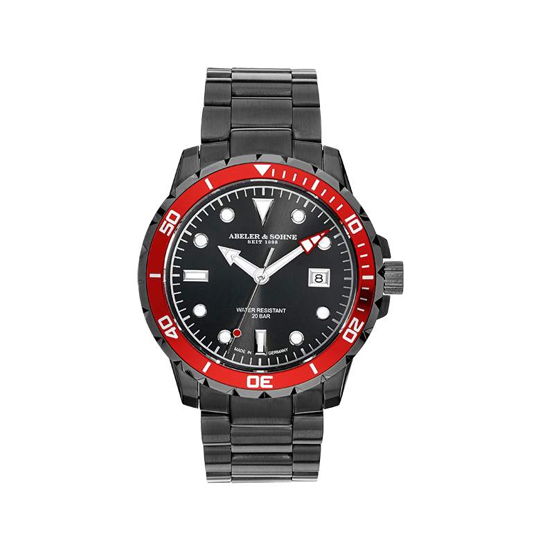 Abeler S&ouml;hne Quarz Herrenuhren Ziffernblatt: Schwarz Index  Edelstahl, schwarz Gliederband Quartz 200 Meter Ref.-Nr.: 1-206233-001 Ind.-Nr: AS2041