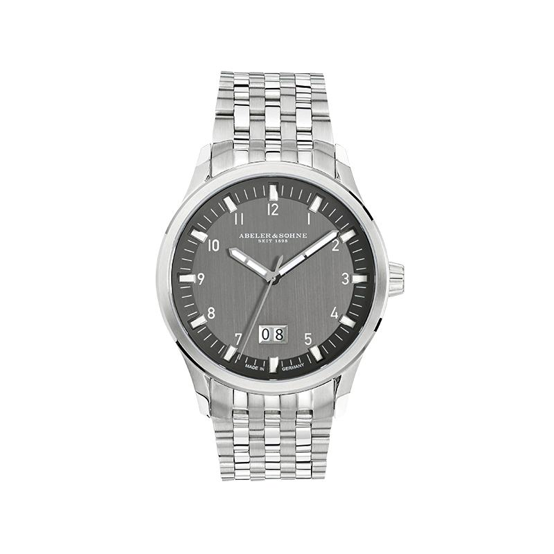 Abeler S&ouml;hne Quarz Herrenuhren Ziffernblatt: Grau/ Anthrazit Index  Edelstahl Gliederband Quartz 100 Meter Ref.-Nr.: 1-206234-001 Ind.-Nr: AS3137