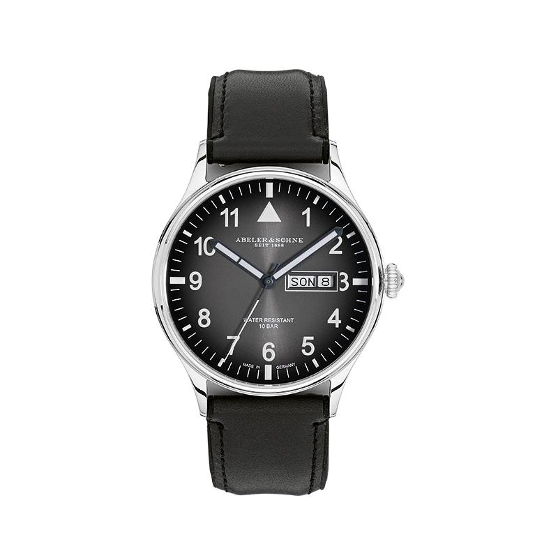 Abeler S&ouml;hne Quarz Herrenuhren Ziffernblatt: Schwarz Index  Edelstahl Leder Quartz 100 Meter Ref.-Nr.: 1-205619-001 Ind.-Nr: AS3287