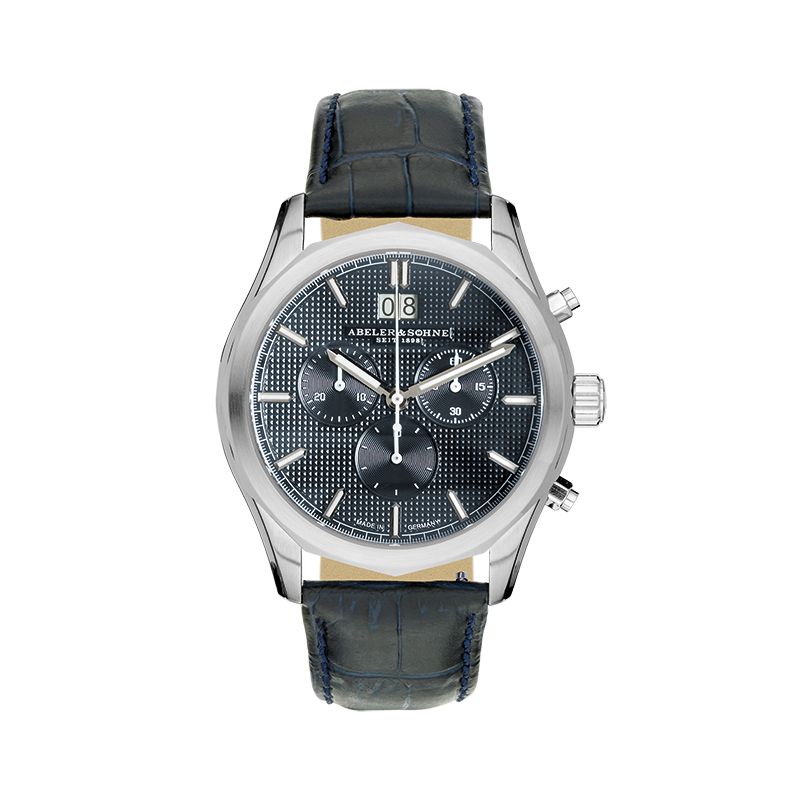 Abeler S&ouml;hne Quarz Herrenuhren Ziffernblatt: Blau Index  Edelstahl Leder Quartz 100 Meter Ref.-Nr.: 1-206598-001 Ind.-Nr: AS3313