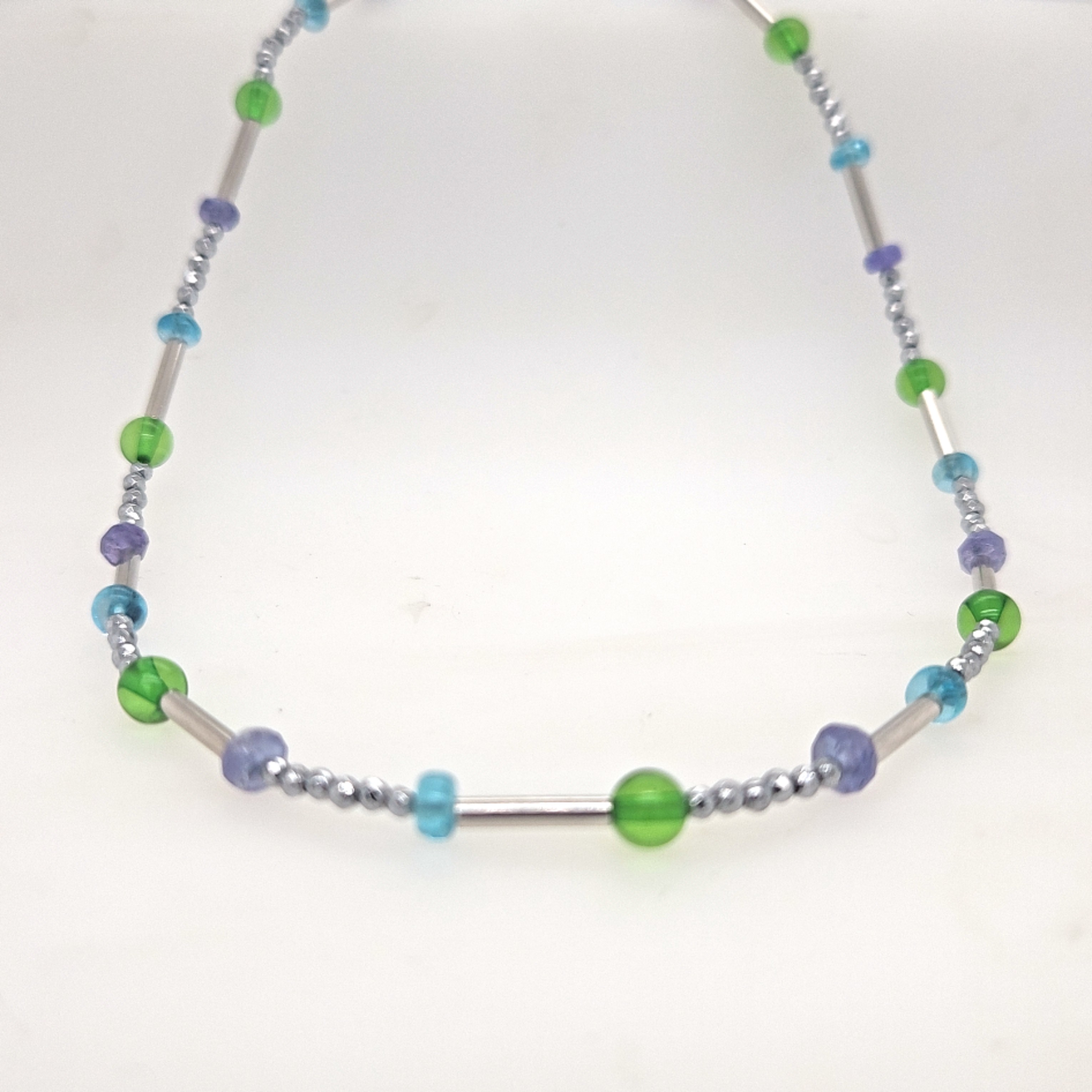Herrling Bernsteinschmuck Halsschmuck Ref.-Nr.: K-22462 925/- Silber Amethyst lila  Bernstein Gr&uuml;n 