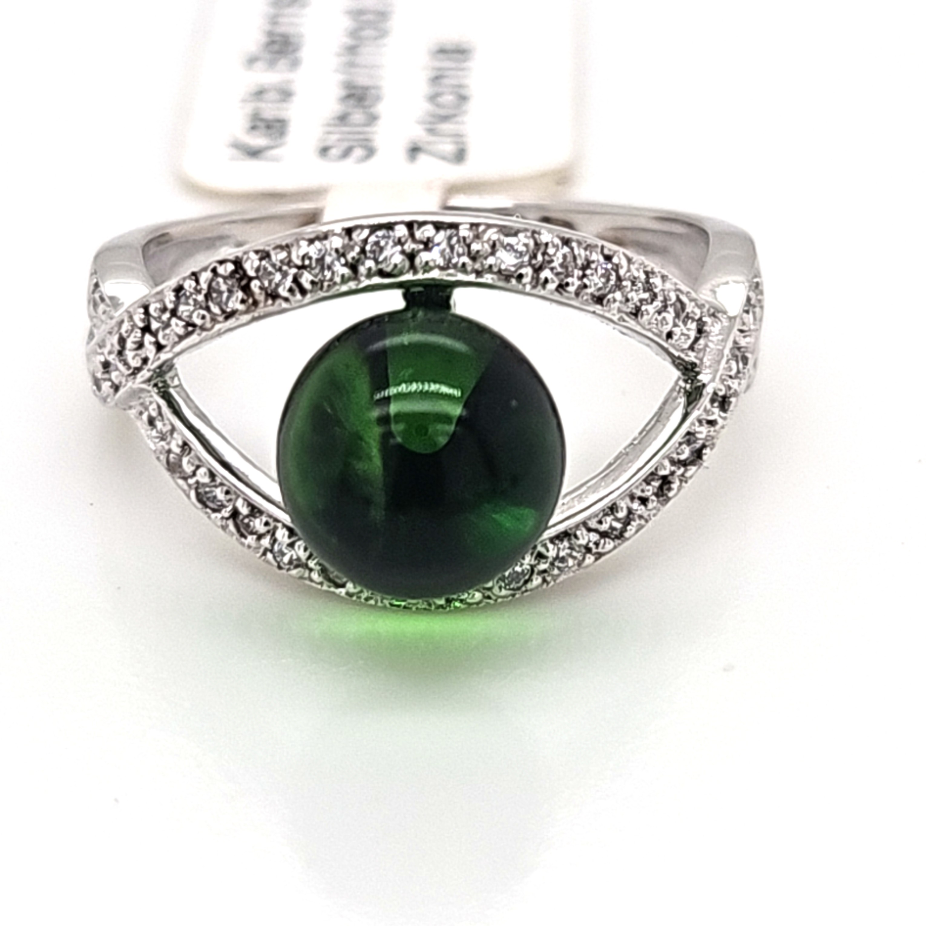 Herrling Bernsteinschmuck Ringe Ref.-Nr.: K-87320 925/- Silber, Rhodiniert Zirkonia  Wei&szlig;  1 Bernstein Gr&uuml;n  Ringgr&ouml;&szlig;e 56