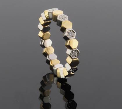 Wilhelm M&uuml;ller Ringe Ref.-Nr.: 145496056 585/- Gold, bicolor  9 Diamant Wesselton  Weiss kleine Einschl&uuml;sse 0,19ct.  Ringgr&ouml;&szlig;e 56