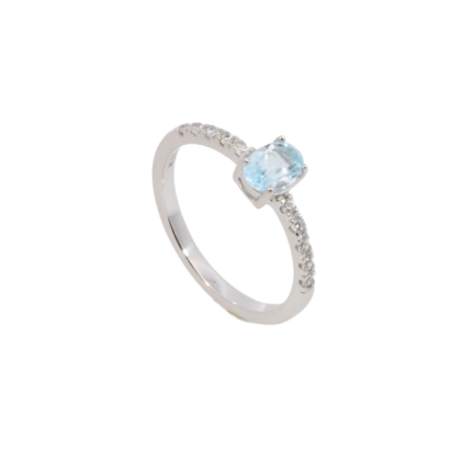Wilhelm M&uuml;ller Ringe Ref.-Nr.: 673008056 333/- Gold, wei&szlig;  1 Blautopas beh. blau  10 Zirkonia  Wei&szlig; 