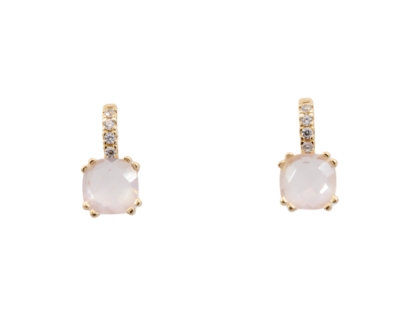 Wilhelm M&uuml;ller Ohrschmuck Ref.-Nr.: 715151019 333/- Gold, gold  2 Rosenquartz Rosa  8 Zirkonia  Wei&szlig; 
