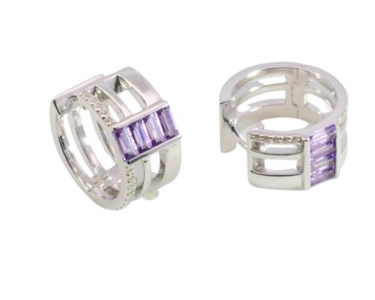 Wilhelm M&uuml;ller Ohrschmuck Ref.-Nr.: 743549019 925/- Silber, Rhodiniert  2 Amethyst lila Baguette  26 Zirkonia  Wei&szlig; 