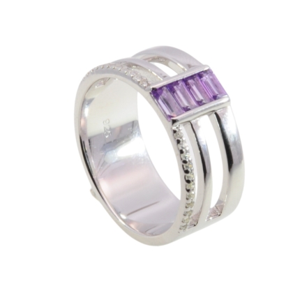 Wilhelm M&uuml;ller Ringe Ref.-Nr.: 746735060 925/- Silber, Rhodiniert  4 Amethyst lila  22 Zirkonia  Wei&szlig;  Ringgr&ouml;&szlig;e 60