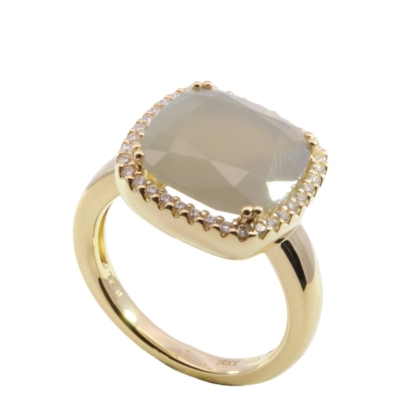 Wilhelm M&uuml;ller Ringe Ref.-Nr.: 165621055 585/- Gold, gold  1 Mondstein Grau 6,50ct.  36 Diamant Wesselton  Weiss kleine Einschl&uuml;sse Brillantschliff 0,21ct.  Ringgr&ouml;&szlig;e 55