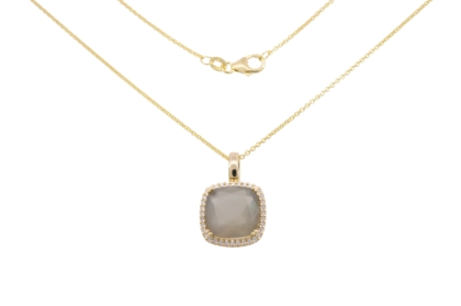 Wilhelm M&uuml;ller Halsschmuck Ref.-Nr.: 247091119 585/- Gold, gold  1 Mondstein Grau 6,50ct.  36 Diamant Wesselton  Weiss kleine Einschl&uuml;sse Brillantschliff 0,21ct.  L&auml;nge 42 cm